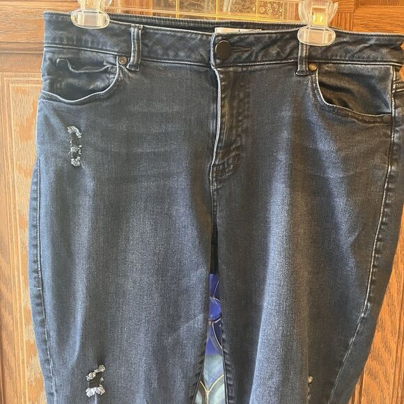 CAbi Jeans 3194 SKINNY Distressed Dark Wash Blue STRETCH Womens Size 14 Mid Rise - Picture 6 of 16